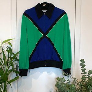 Vintage | St. John Sportswear | Black / Blue / Green | Zipper Cardigan Sweater